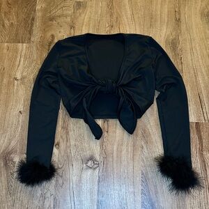 Crop Tie Front Feather Top